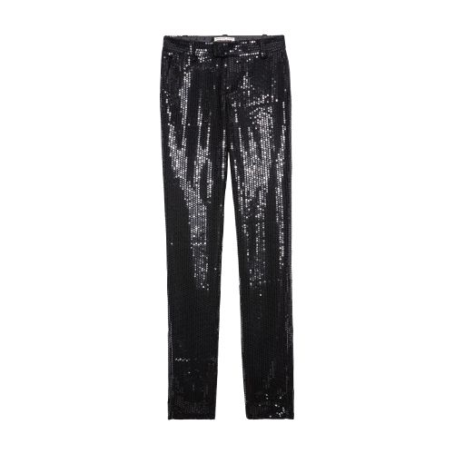 Prune sequin trousers