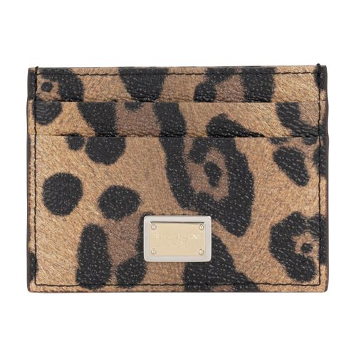 Leopard-print Crespo card holder with branded plate