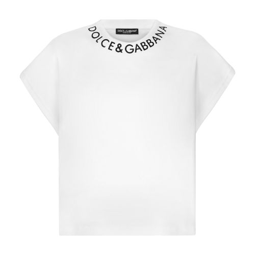 Shop Dolce & Gabbana Jersey T-shirt With Logo On Neck In Optical_white