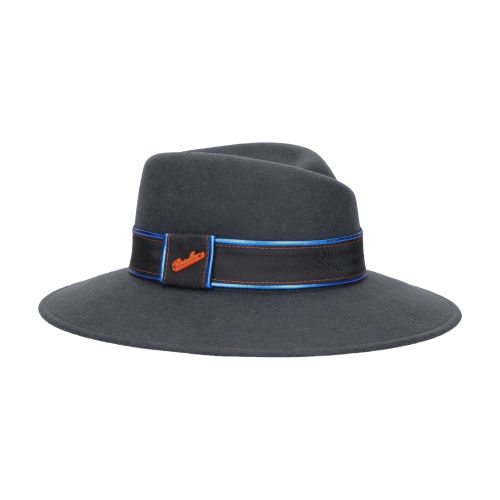 Borsalino Romy Wool Felt With Grosgrain And Eco-leather Trim Hat Band In Grey_grey_and_blue_hat_band