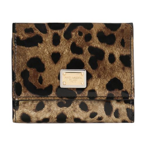 Polished calfskin wallet with leopard print