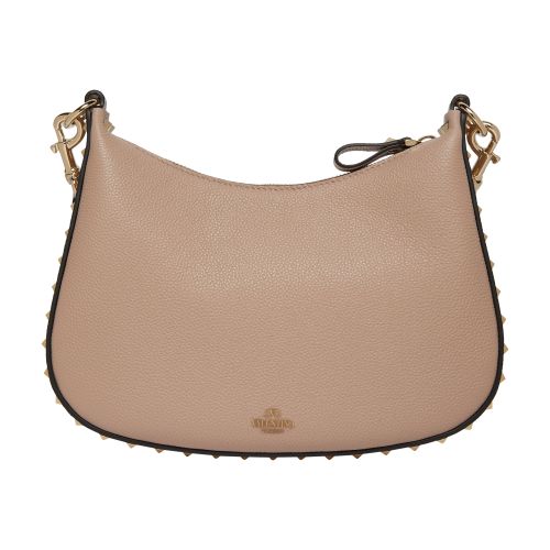 Shop Valentino Rockstud Small Zippered Hobo Bag In Poudre