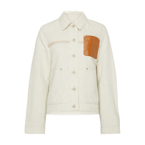 Shop Loewe Workwear Jacket In Cotton And Linen In Ecru