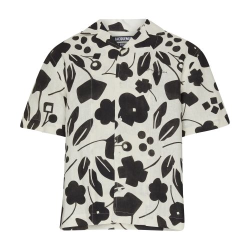 Jacquemus La Chemise Abstract-print Boxy-fit Linen Shirt In Pt_black_white_cubic_flow