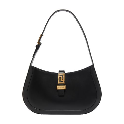 Versace Women's Large Calf Leather Hobo Bag Black_versace_gold No Size