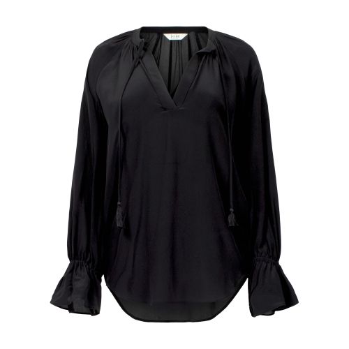 Joie Plus Cecarina Ruched Bell-sleeve Tassel Top In Caviar