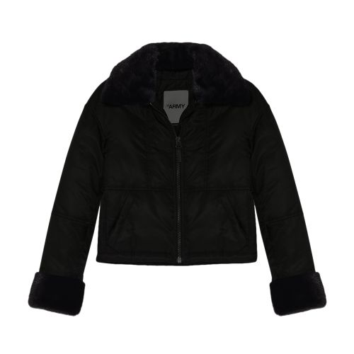 Waterproof technical fabric jacket with mink trim